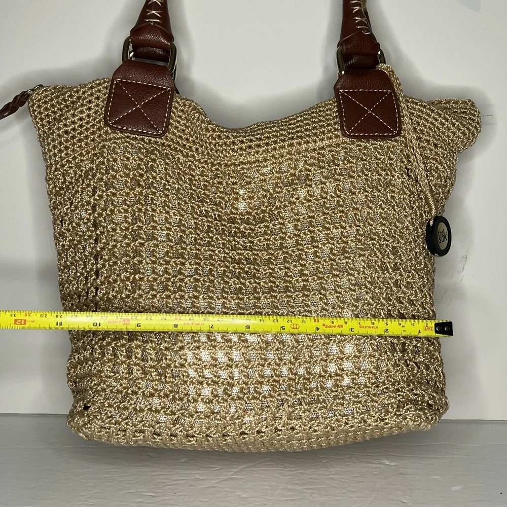 Vintage The Sak Macrame Gold Undertone Large Hobo Bag Shoulder Purse & Fob